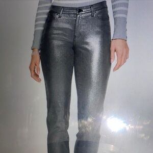 Talbots Metallic platinum mid rise slim ankle jeans size 12 NWT